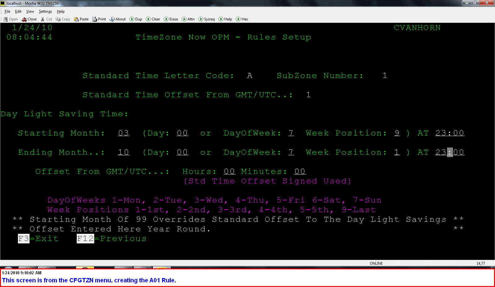 TimeZone A01 Sample Rule