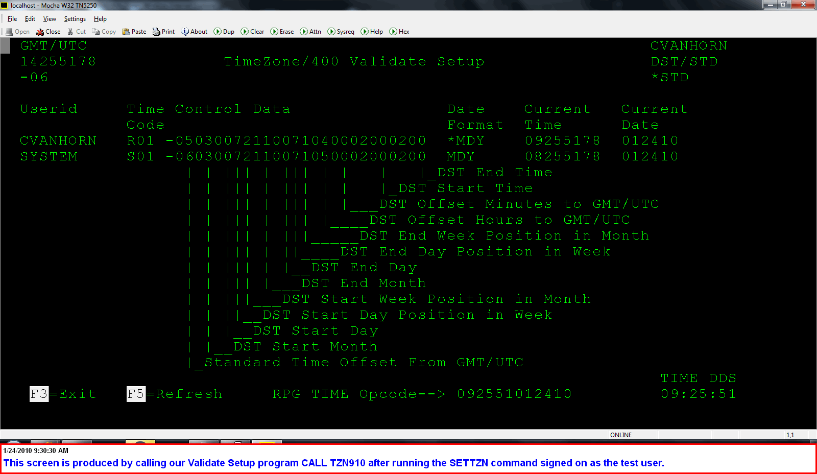 TimeZone Validate Setup Screen